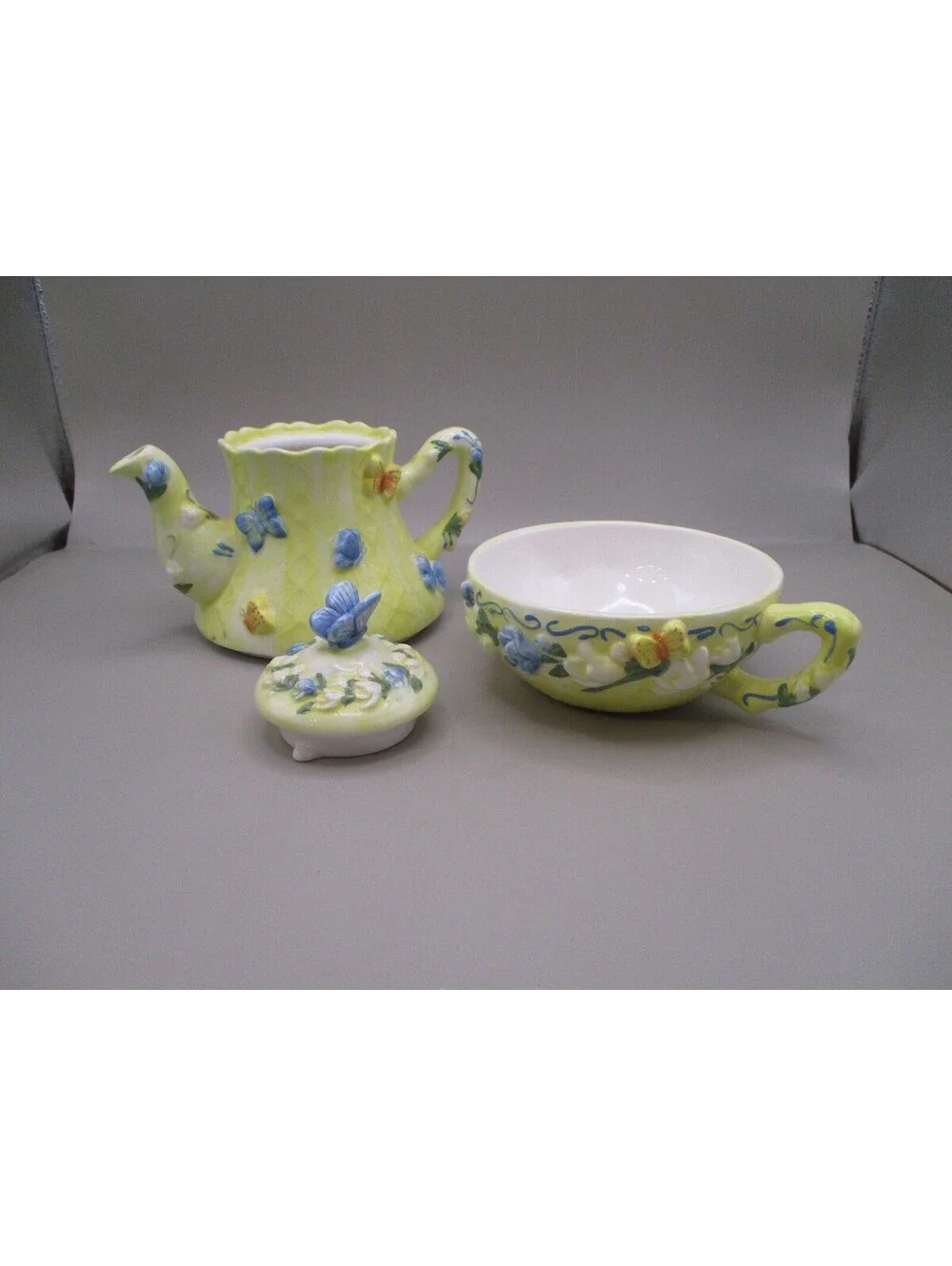 Vintage Lady Jayne Tea For One Stacking Teapot Cup Set Butterfly Relief